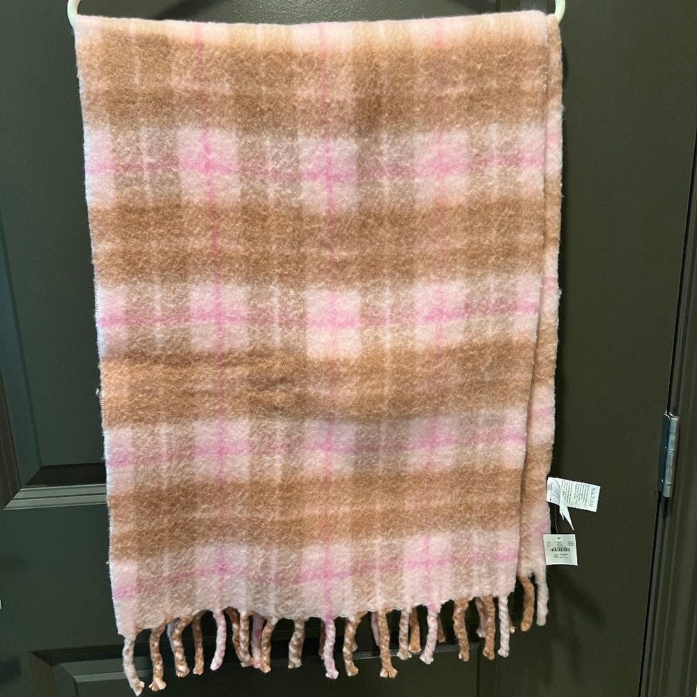 J. Crew Sweet Blush Pink Plaid Wool Scarf NEW